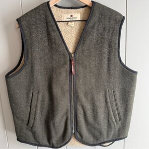 Woolrich Vintage Wool Shearling Lined Vest Men Med Olive Dark Green Sherpa Wool